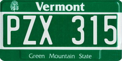 VT license plate PZX315