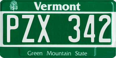 VT license plate PZX342