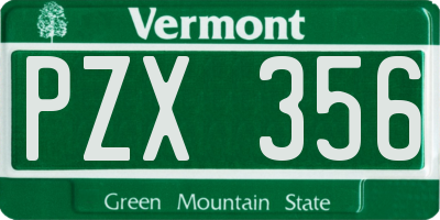 VT license plate PZX356