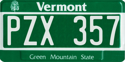 VT license plate PZX357