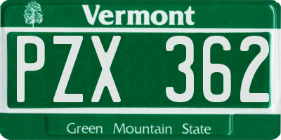 VT license plate PZX362