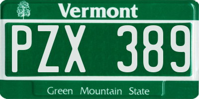 VT license plate PZX389