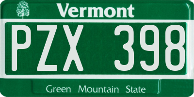 VT license plate PZX398