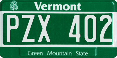 VT license plate PZX402