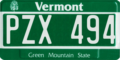VT license plate PZX494