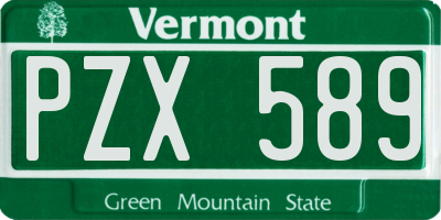 VT license plate PZX589