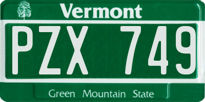 VT license plate PZX749
