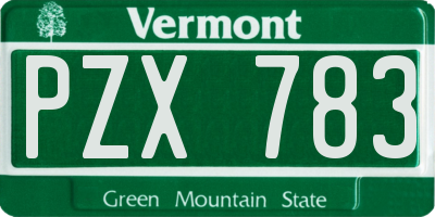 VT license plate PZX783