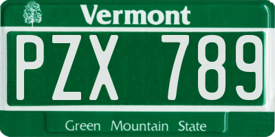 VT license plate PZX789