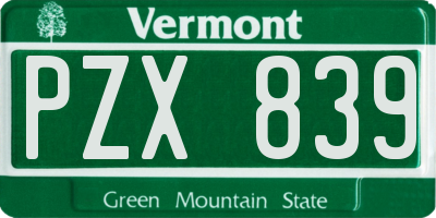 VT license plate PZX839