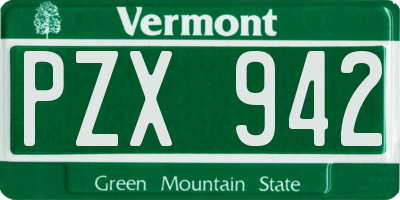 VT license plate PZX942