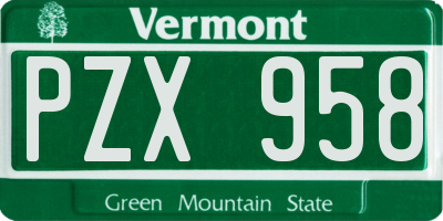 VT license plate PZX958