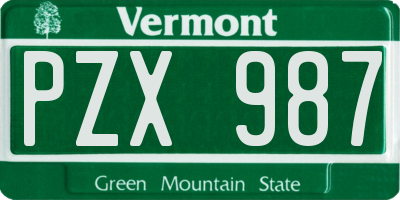 VT license plate PZX987