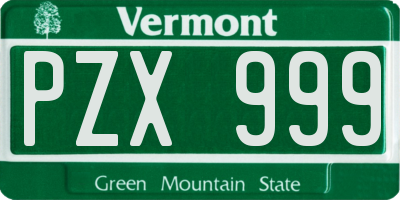 VT license plate PZX999