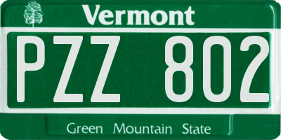 VT license plate PZZ802