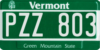 VT license plate PZZ803