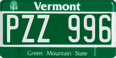 VT license plate PZZ996