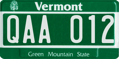 VT license plate QAA012