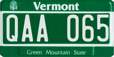VT license plate QAA065
