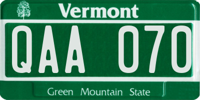 VT license plate QAA070