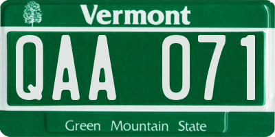 VT license plate QAA071