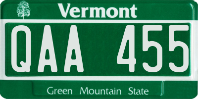 VT license plate QAA455
