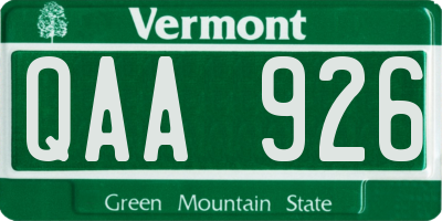 VT license plate QAA926
