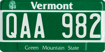 VT license plate QAA982