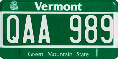 VT license plate QAA989