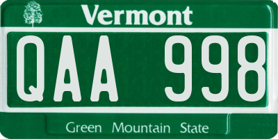 VT license plate QAA998