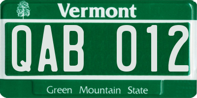 VT license plate QAB012