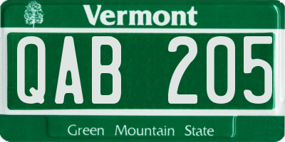 VT license plate QAB205