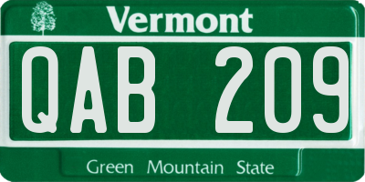 VT license plate QAB209