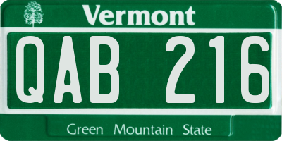 VT license plate QAB216
