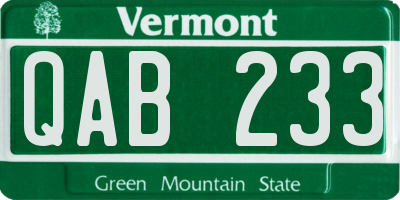 VT license plate QAB233