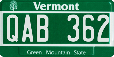 VT license plate QAB362