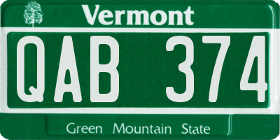 VT license plate QAB374
