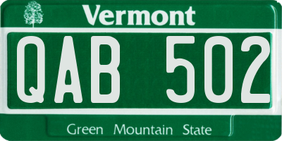 VT license plate QAB502