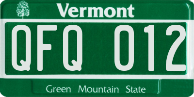 VT license plate QFQ012