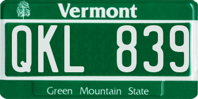 VT license plate QKL839