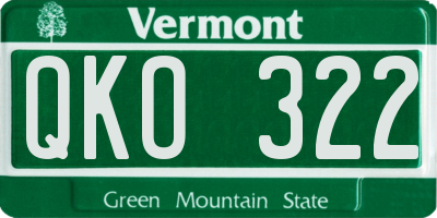 VT license plate QKO322