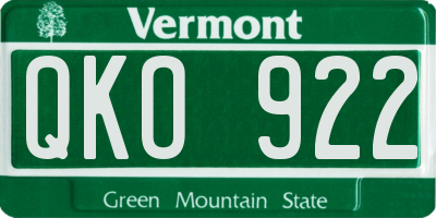 VT license plate QKO922
