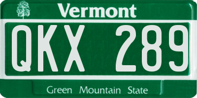 VT license plate QKX289