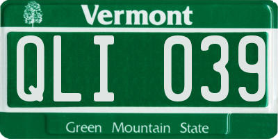 VT license plate QLI039