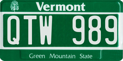 VT license plate QTW989