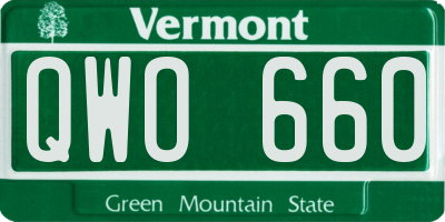 VT license plate QWO660