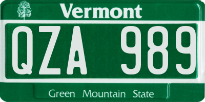 VT license plate QZA989