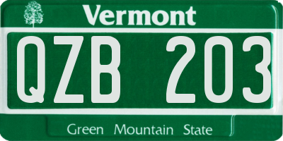 VT license plate QZB203