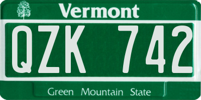 VT license plate QZK742