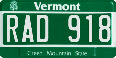 VT license plate RAD918